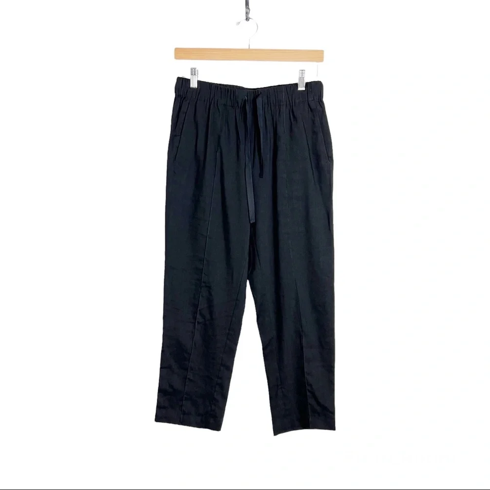 Babaton Linen Pull On Pants Elastic Waist M Black